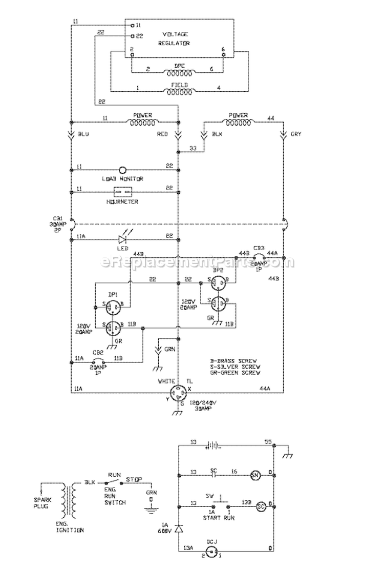 Page E Diagram and Parts List for 030358-0  Briggs and Stratton Generator